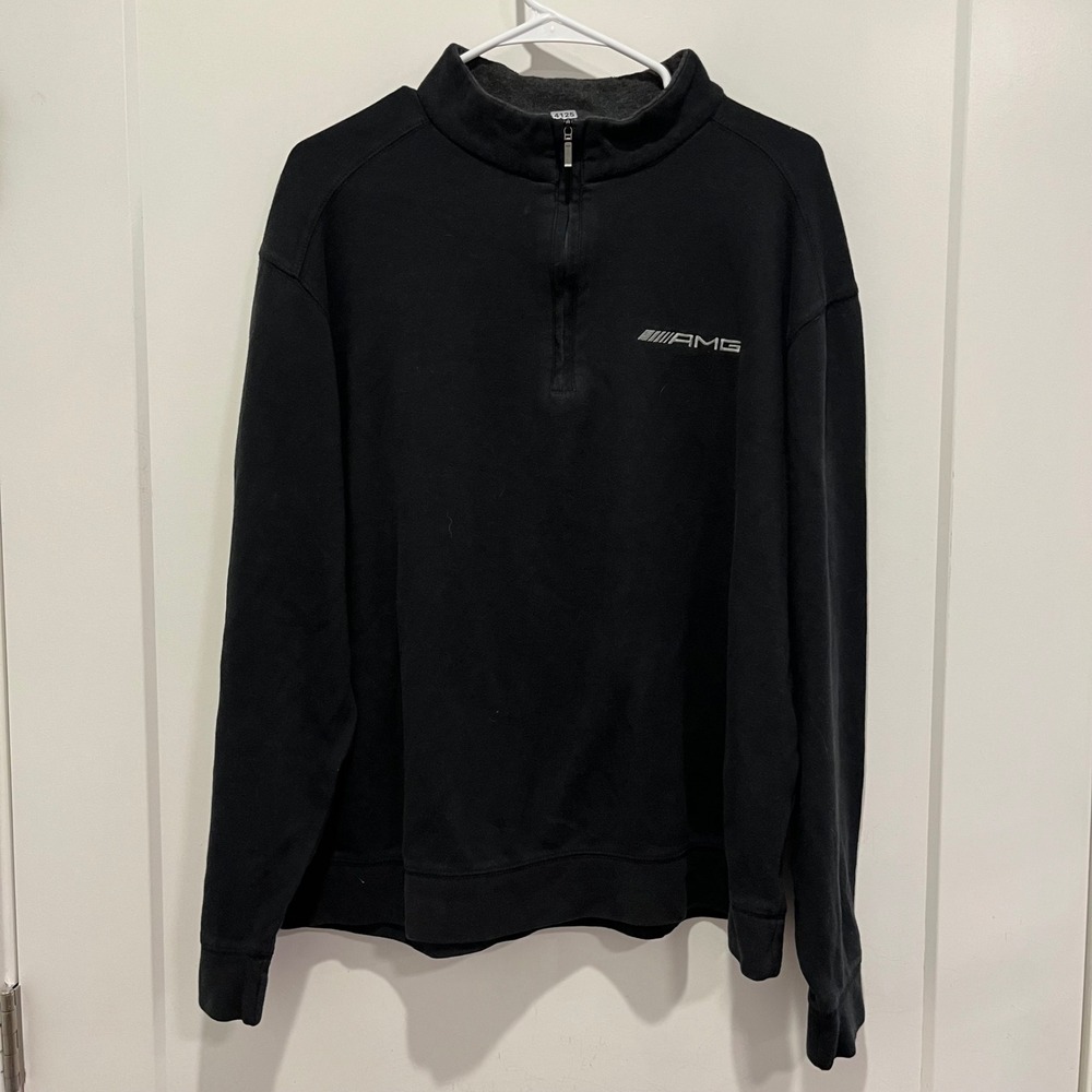 Mercedes-Benz AMG Quarter Zip Pullover Sweatshirt Mens Black Fleece Mock Neck